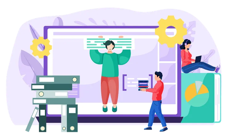 Student with books during online lecture  Illustration