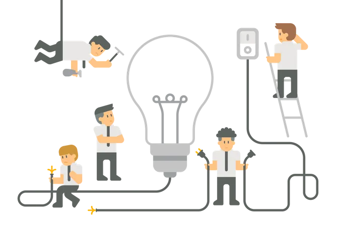 Student with bulb and wiring  Illustration
