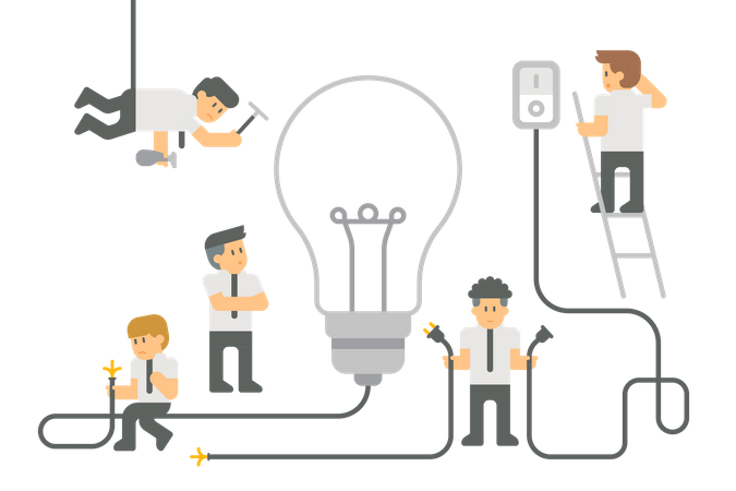 Student with bulb and wiring  Illustration