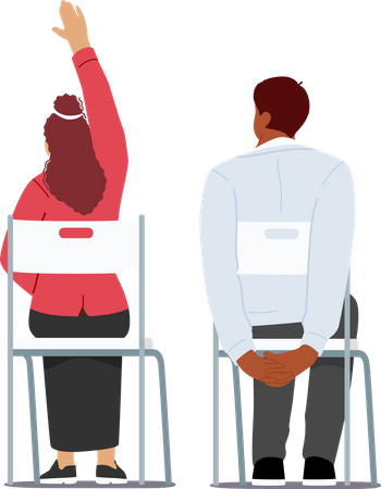 Student with doubt raising hand in the classroom  Illustration