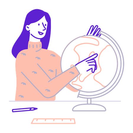 Student with globe in geography class Illustration