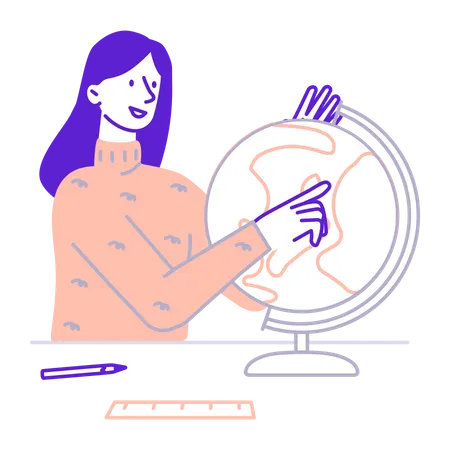 Student with globe in geography class  Illustration