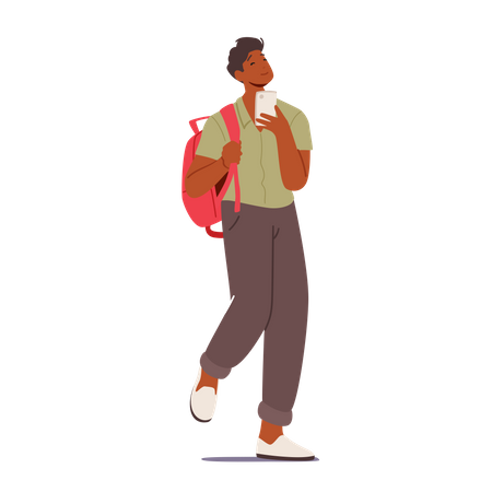 Student with Mobile Phone Illustration
