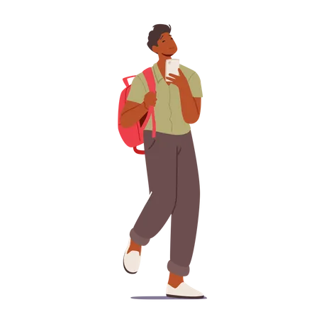 Student with Mobile Phone  イラスト