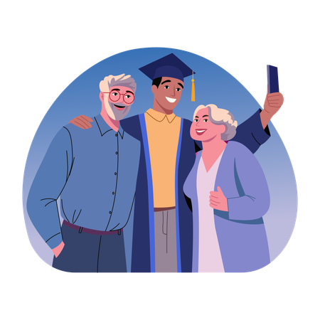 Student with proud gradparents  Illustration