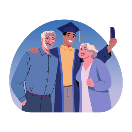 Student with proud gradparents  Illustration