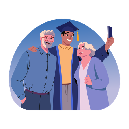 Student with proud gradparents  Illustration
