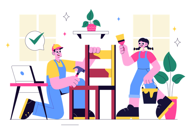 Student working in DIY Craft Workshop  Illustration