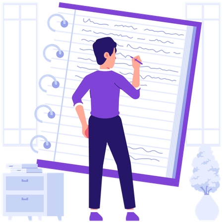Student writes in notebook  Illustration