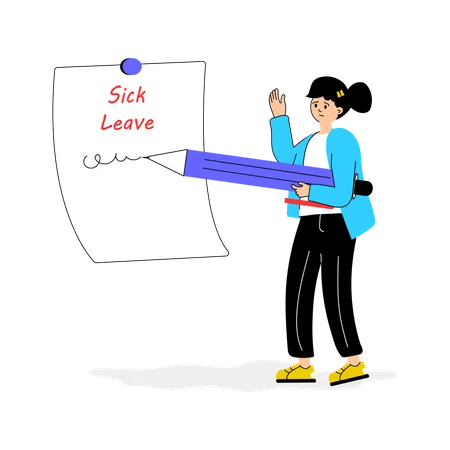 Student writing sick leave request  Illustration