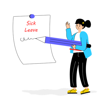 Student writing sick leave request Illustration