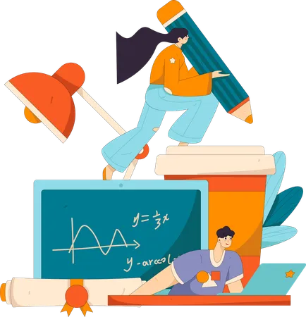 Studente che si prepara per l'esame di matematica  Illustration