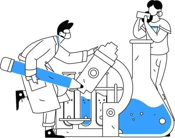 Studenten führen Laborexperimente mit Chemikalien durch  Illustration