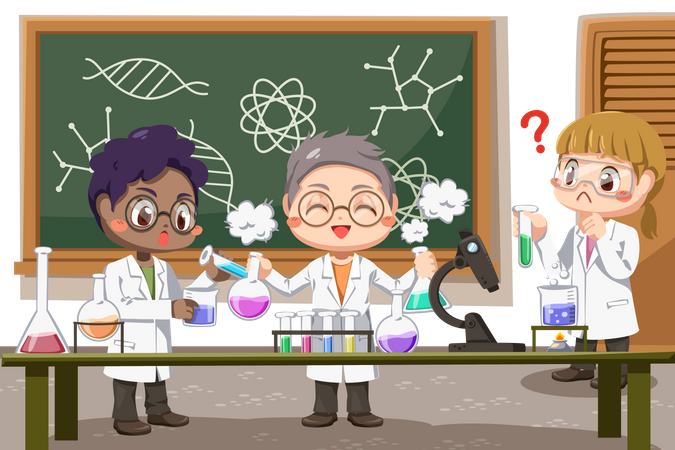 Schüler machen Experimente im Wissenschaftslabor  Illustration