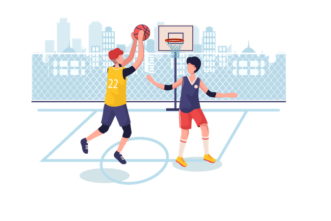 Studenten spielen Basketball auf dem Boden  Illustration