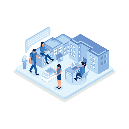Studenten studieren online auf dem Universitäts- oder College-Campus  Illustration