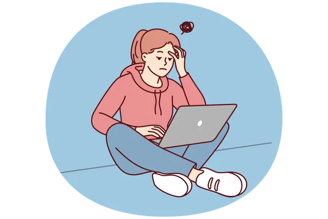 Studentinnen leiden bei der Arbeit am Laptop unter Inspirationsmangel  Illustration