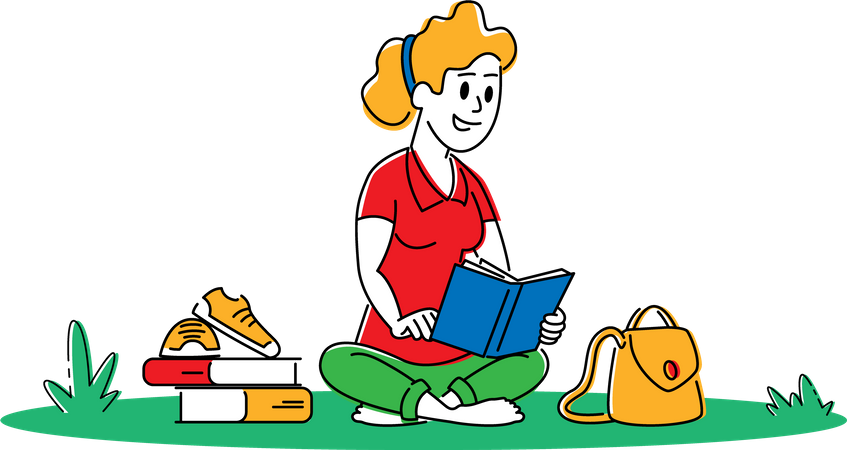 Studentin, Charakter, Lesen, Und, Lernen  Illustration