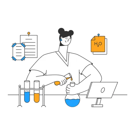 Studentin führt Experiment im Chemieunterricht durch  Illustration