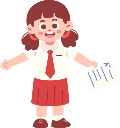 Studentin hält Prüfungsergebnis  Illustration