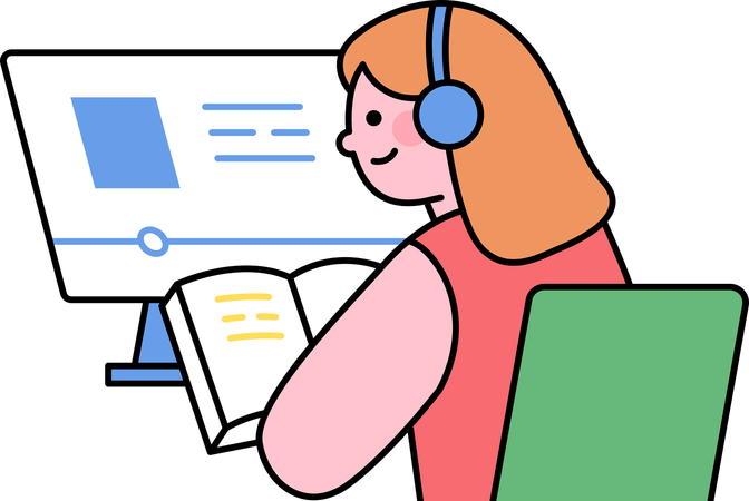 Studentin lernt von Online-Plattform  Illustration
