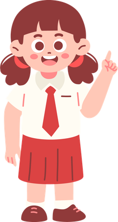 Studentin zeigt mit dem Finger  Illustration