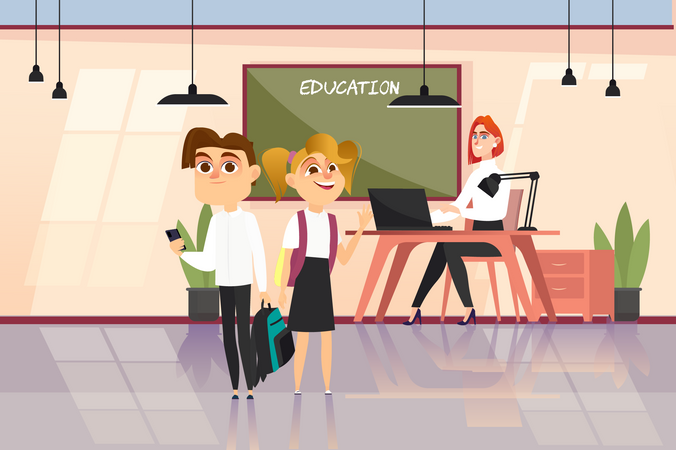 Students and teacher in class room  Illustration