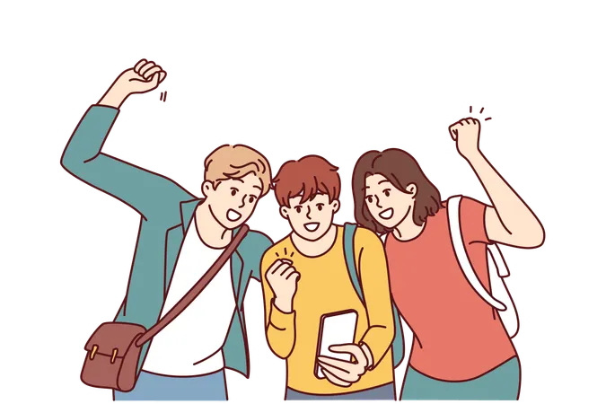 Students are cheering up when received notification message  Illustration