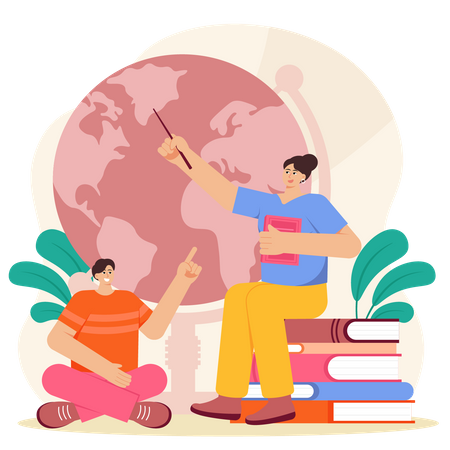 Students Are Discussing About The Globe  Illustration
