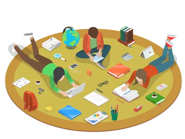 Students are doing their homework together Illustration