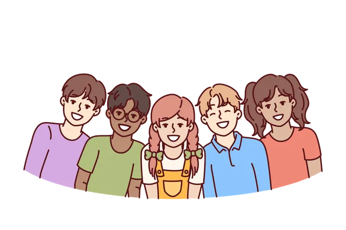 Happy Diverse Children Students In Junior School Smiling Rejoicing At Opportunity To Communicate With Friends Children Teenagers Of Different Races And Nationalities Laugh Enjoying Communication Illustration