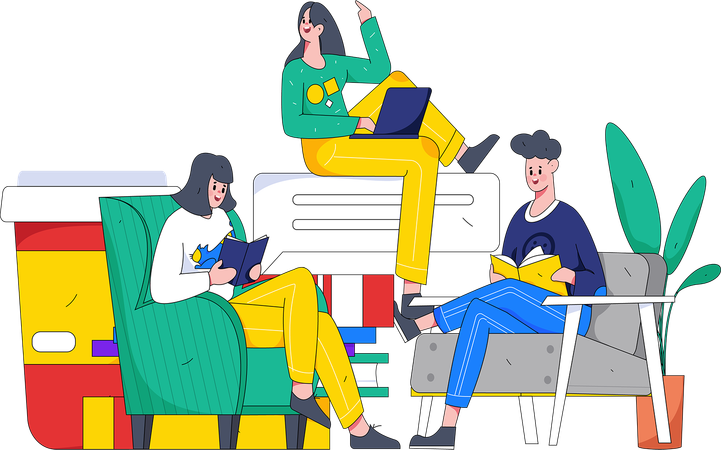 Students are reading books together  Illustration