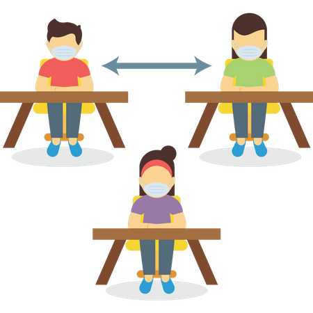 Students are sitting in class at social distance Illustration