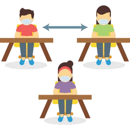 Students are sitting in class at social distance  Illustration