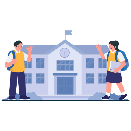 Students Arriving at School  Illustration
