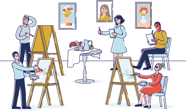 Students at art school  Illustration