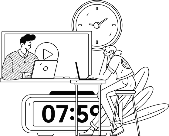 学生は定期的にオンライン講義に出席する  イラスト