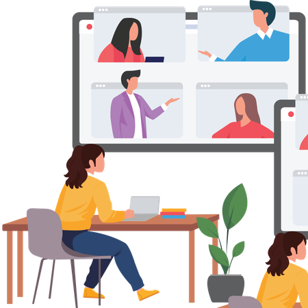 Students attending educational webinar  Illustration