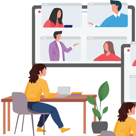 Students attending educational webinar  Illustration