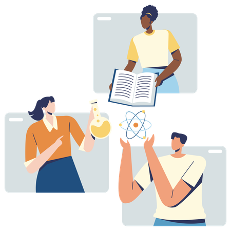 Students attending online chemistry class  Illustration