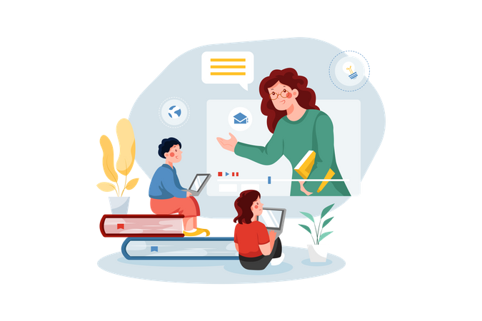 Students attending online class  Illustration