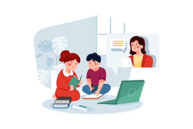 Students attending online class  Illustration
