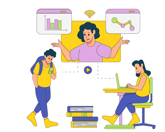 Students attending online classes  イラスト