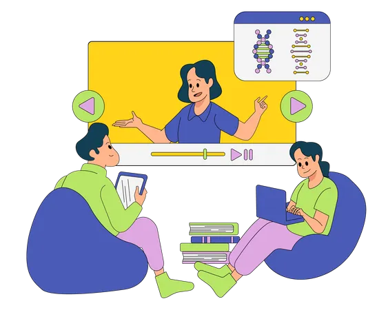Students attending online science class  Illustration