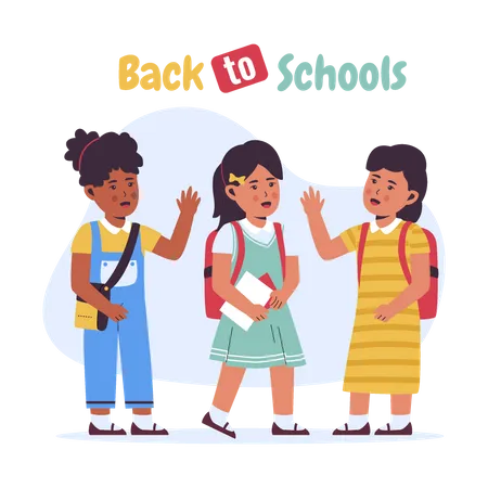 Vector Group Of Students Back To School Flat Vector Illustration Isolated On White Background Illustration