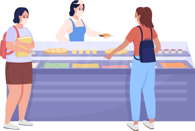 Students buy food in school  Illustration