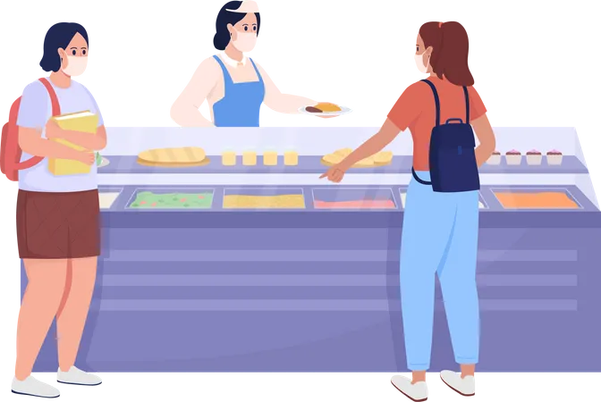 Students buy food in school  Illustration