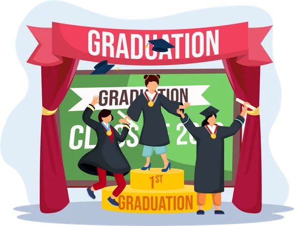 Students celebrate graduation ceremony  Illustration