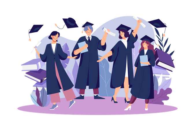 Students Celebrate Graduation  Illustration