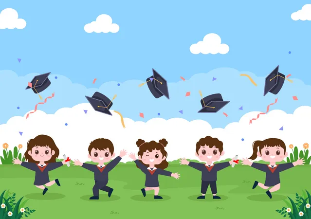 Students celebrating graduation Illustration